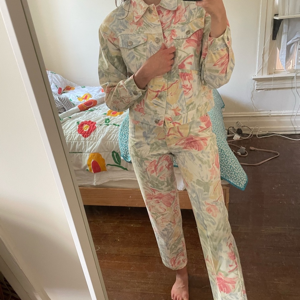 Vintage Pastel Floral Denim Jean Set